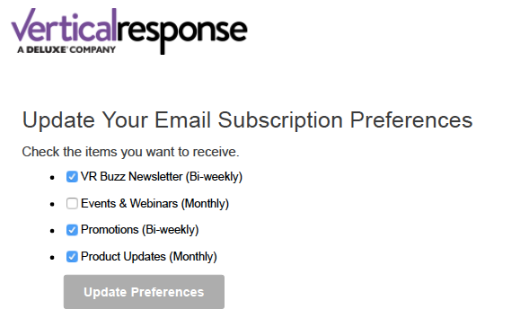VerticalResponse old unsubscribe page