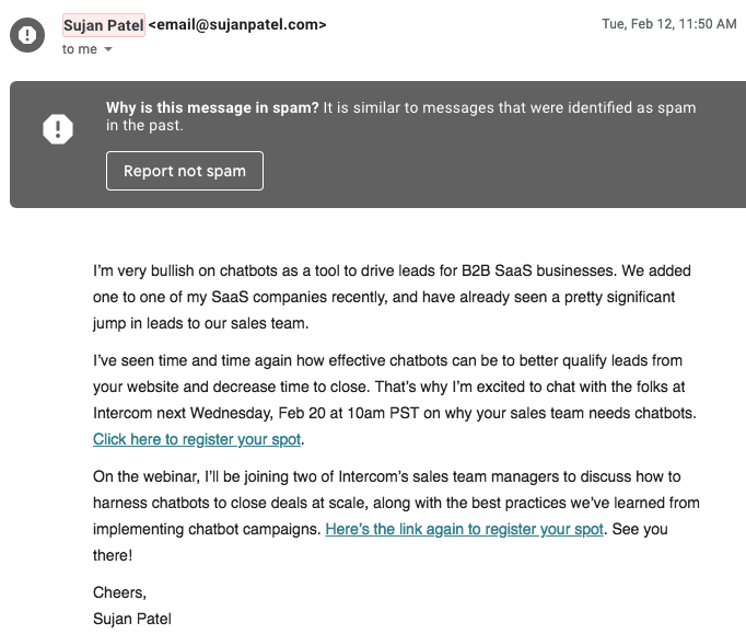 Blogger email in spam folder