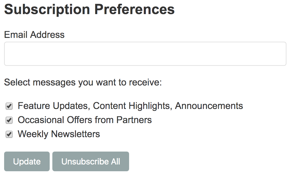 custom unsubscribe with preferences